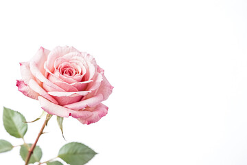 Single Pink Rose on White Background
