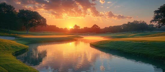 Golf Course Sunrise with Fog