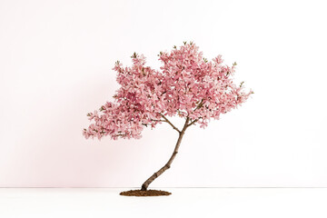 Obraz premium Pink Blooming Tree on a White Background