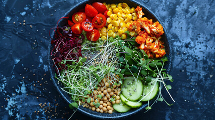 Colorful variety of fresh sprouts in a nutrient-dense smoothie bowl