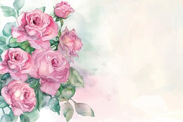 Watercolor Painting of Delicate Pink Roses
