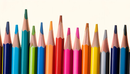 A Row of Colorful Pencils Against a White Background