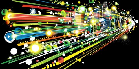 Fototapeta premium Cityscape with Neon Lights and Speed Lines