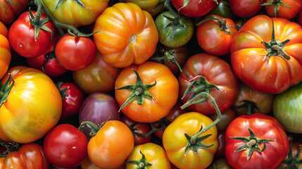Colorful variety of fresh tomatoes on the vine