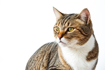 Fototapeta premium Tabby Cat with White Chest Looking to the Side