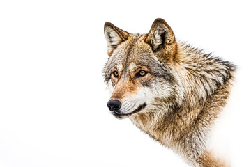 Obraz premium Close-up of a wolf's head against a white background