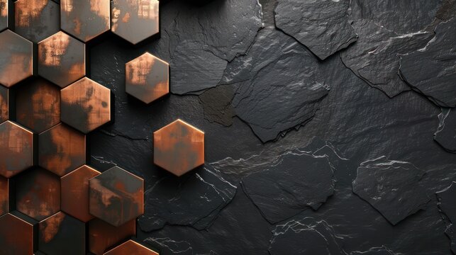 bstract plexus of copper and bronze on a black slate background, conveying strength and reliability with copy space