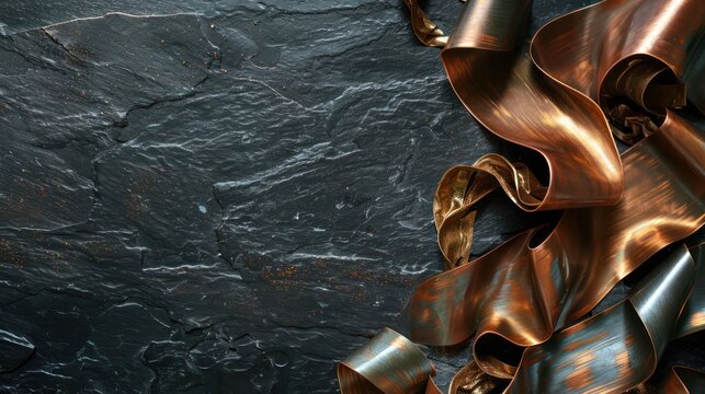 bstract plexus of copper and bronze on a black slate background, conveying strength and reliability with copy space