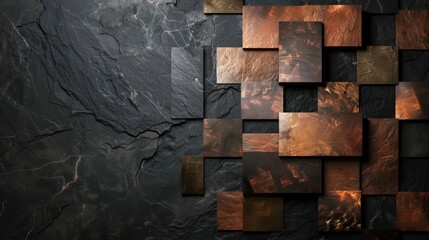 bstract plexus of copper and bronze on a black slate background, conveying strength and reliability with copy space