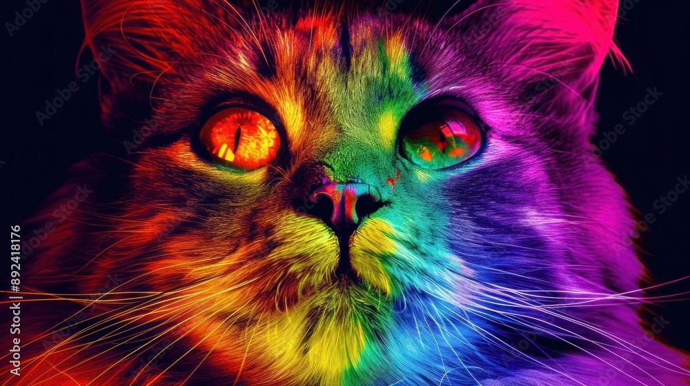 Wall mural rainbow cat portrait