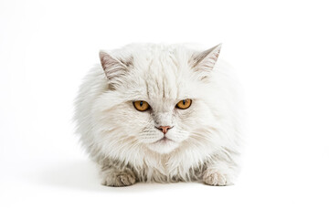 Obraz premium White cat with piercing yellow eyes stares intently at the camera