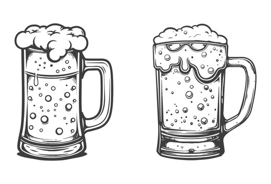 Glass beer mug with frothy head and handle ,beer mug illustration ,generative ai