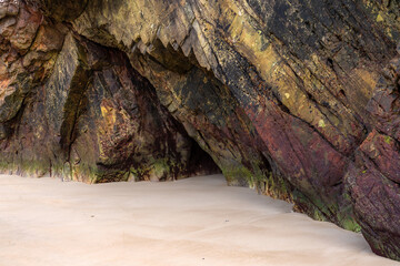 La Franca beach rock formations in Asturias, North coast of Spain. Nature backgrounds.