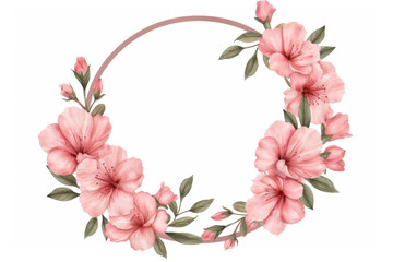Naklejka premium Beautiful pink floral wreath with watercolor design, perfect for invitations, greeting cards, and decorative elements.