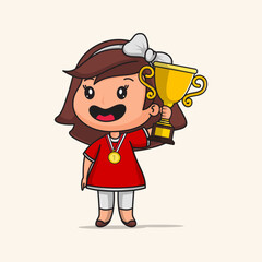 cute girl cartoon. Indonesian independence day