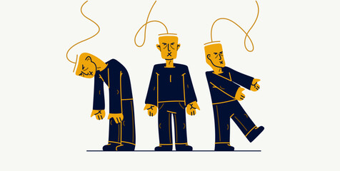 Social zombies vector concept, matrix and mind control, psychological dictatorship and totalitarian society and state, tyranny and restrictions, killing individuality.