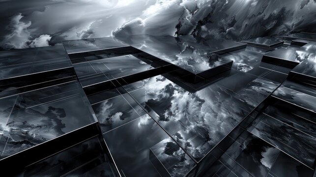 Black and grey plexus on a stormy background, intense and dramatic with space for text, ideal for bold business concepts