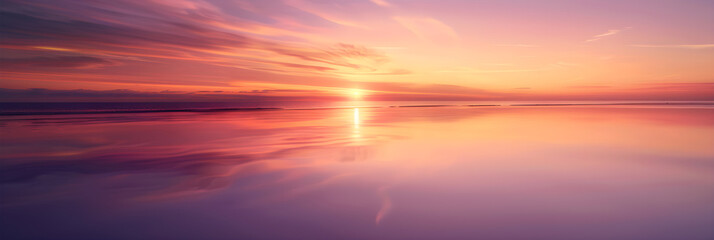 Naklejka premium Serene Coastal Sunset: Warm Tones and Soft Shadows in Perfect Harmony Over Tranquil Waters