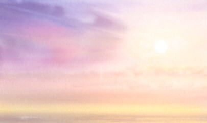 Акварельный фон для дизайна. Мягкий градиент абстрактного заката. Деликатные цвета, пастельных оттенков.