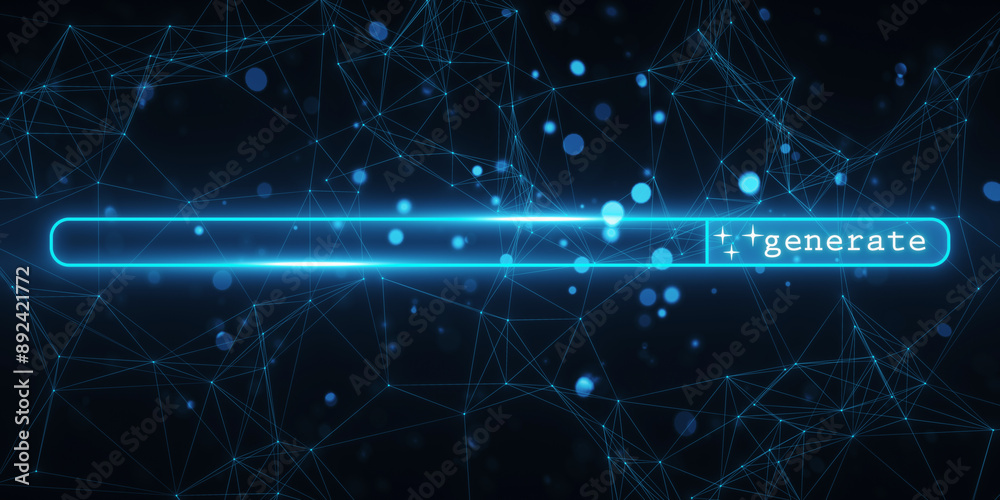 Poster Glowing Generate button on digital network backdrop. 3D Rendering