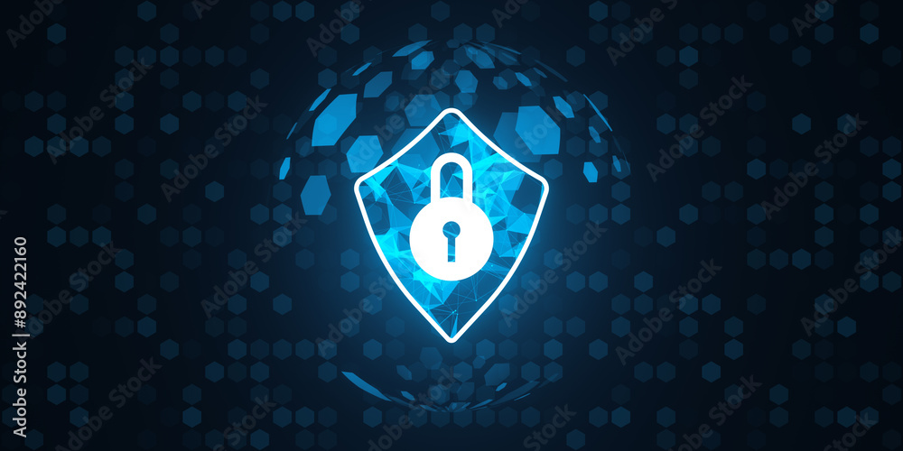 Aufkleber cybersecurity protection icon with lock on digital background. 3d rendering