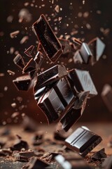 Pieces of chocolate fall from the table in this realistic shot