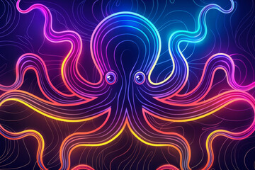 Fototapeta premium Vibrant neon abstract octopus illustration with glowing lines. Stunning and colorful digital art perfect for creative design inspiration.