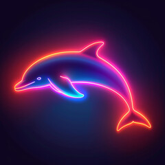 Vibrant neon dolphin illustration glowing with colorful light, set against a dark background. Perfect for modern, digital, and aquatic themes.