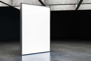Blank digital screen in dark interior room. 3D Rendering