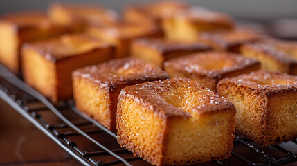 Freshly baked financiers with a golden brown exterior