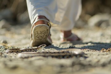 Obraz premium Snake in the Path: A Close Encounter