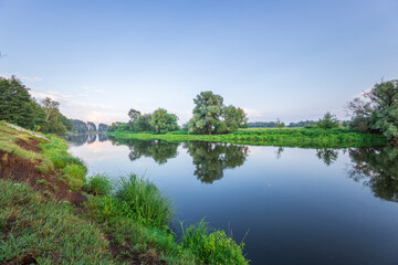 Fototapeta premium A calm river with trees on both sides