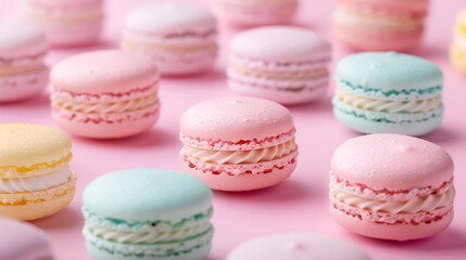 Obraz premium Freshly baked macaron shells in pastel colors