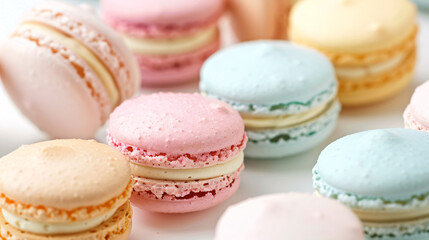 Freshly baked macarons in pastel colors