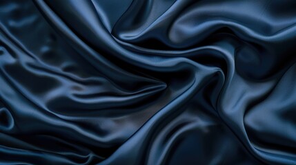 Fototapeta premium Luxurious silk satin background in dark blue Soft fabric folds perfect for text or design Ideal for web banners flat lay top view tables gifting occasions