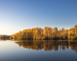 A beautiful lake with trees in the background