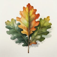 Fototapeta premium Isolated fall autumn shumard oak tree leaf watercolor painting