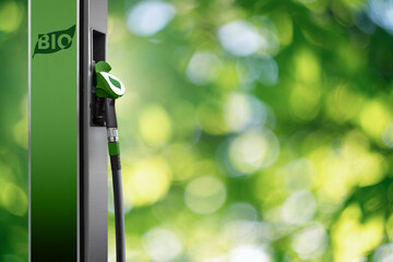 Biofuel filling station on a green background