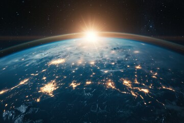 Obraz premium Earth and Milky Way. Dawn of a New Day.