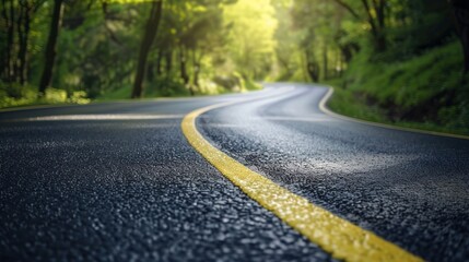 Fototapeta premium Asphalt Road Winding Through a Lush Forest