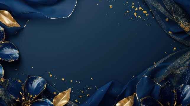 Royal blue and gold plexus on a navy background, sophisticated and regal with ample space for text