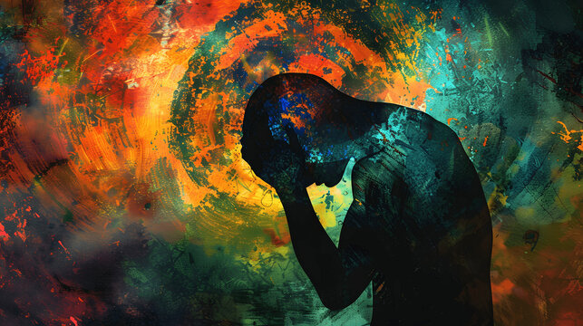 Abstracts portraits showing different human emotions and mental health issues