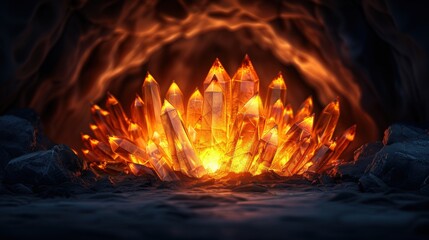 A dark cavern with golden crystals symbolizing the hidden wealth and dangers of greed and blame