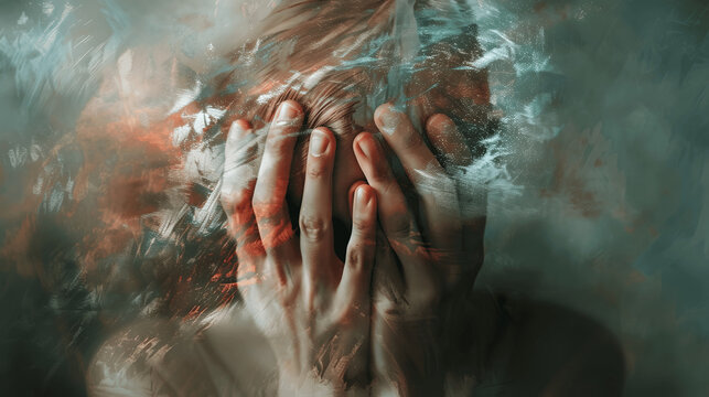 Abstracts portraits showing different human emotions and mental health issues