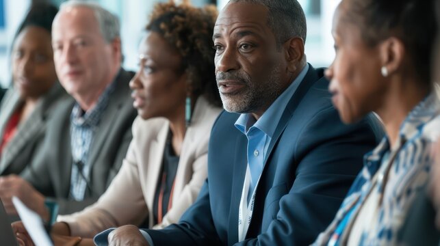 diverse group of business leaders participating in a leadership development workshop, engaging in interactive activities and discussions