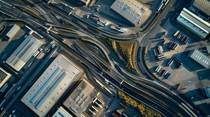 AerialFu Kan Tu  of a large-scale industrial area with many warehouses and trucks.