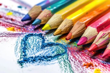 Fototapeta premium A set of colorful pencils with a heart drawn on one, perfect for creative projects and gift-giving