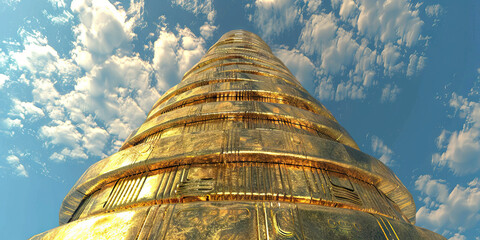 The Tower of Prosperity: A towering stack of golden coins, reaching toward the sky