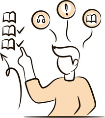 Illustration of a man downloading a book online, Book download vector