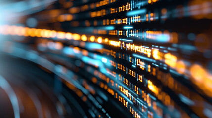  digital stock market data on the screen blurred background with orange and blue colors